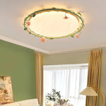 Contemporary Creative Round Square Rose Leaf Iron Rubberwood Acrylic Ceramic LED Flush Mount Ceiling Light For Bedroom