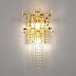 Modern Luxury Gold Stainless Steel Crystal Tassel 2-Light Wall Sconce Lamp For Living Room