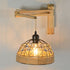 Traditional Vintage Half Round Wood Iron Hemp Rope 1-Light Wall Sconce Lamp For Bedroom