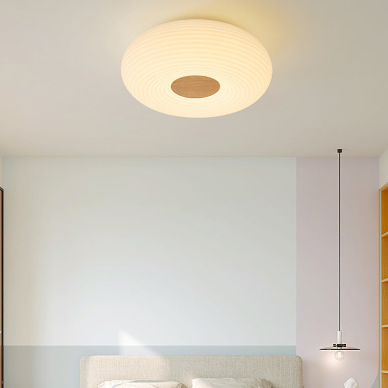 Contemporary Creative Cream PE Horizontal Stripes Round Shade LED Flush Mount Ceiling Light For Bedroom