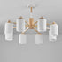 Contemporary Nordic Branch Cylinder Rubberwood Glass 8-Light Chandelier For Living Room