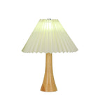 Traditional Japanese Pleated Fabric Shade Wood Column Base LED USB Table Lamp For Bedroom