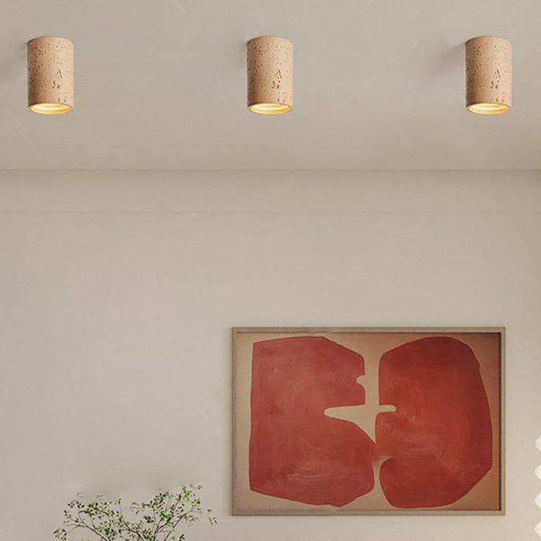 Traditional Japanese Imitation Stone Textures Cylinder LED Spotlight Flush Mount Ceiling Light For Bedroom