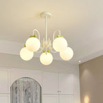 Modern Minimalist Cream Bow Round Ball Hardware Glass 4/5/6/8 Light Chandelier For Living Room