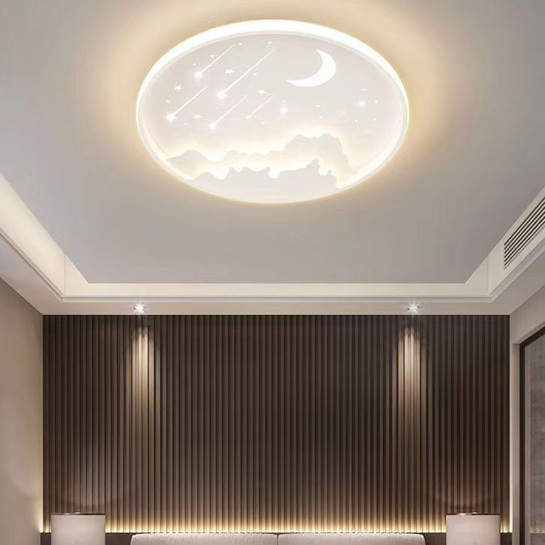 Modern Minimalist Round Moon Meteor Iron LED Flush Mount Ceiling Light For Bedroom