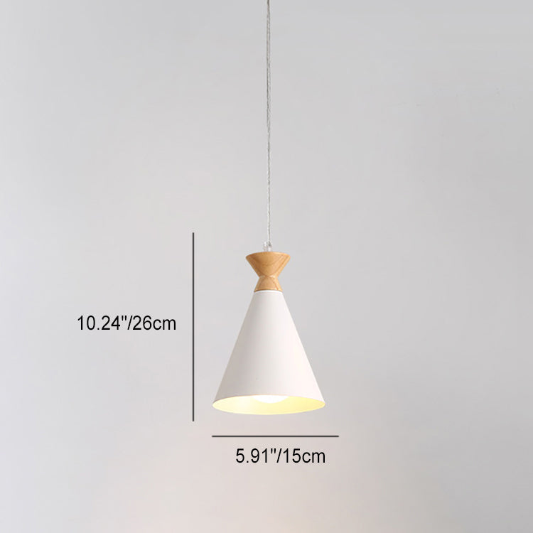 Contemporary Creative Macaron Cone Horn Hardware Rubber Solid Wood 1-Light Pendant For Living Room