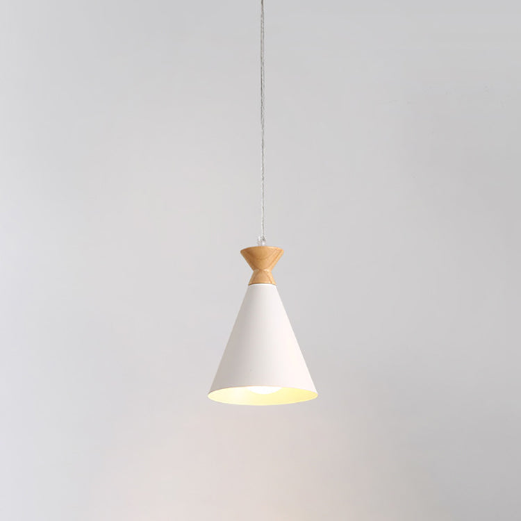 Contemporary Creative Macaron Cone Horn Hardware Rubber Solid Wood 1-Light Pendant For Living Room