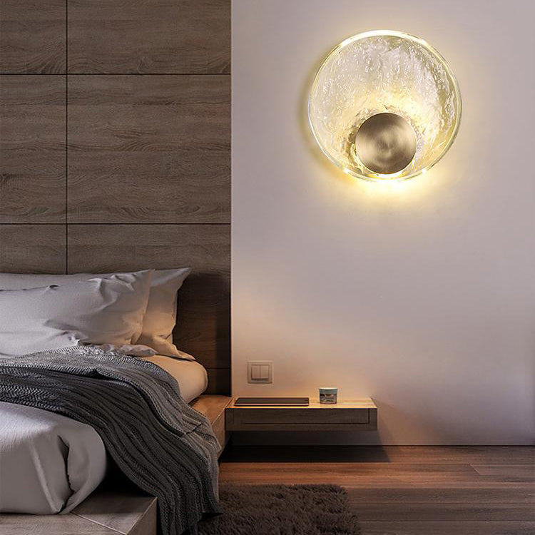 Contemporary Luxury Brass Water-ripple Round Crystal LED Wall Sconce Lamp For Living Room