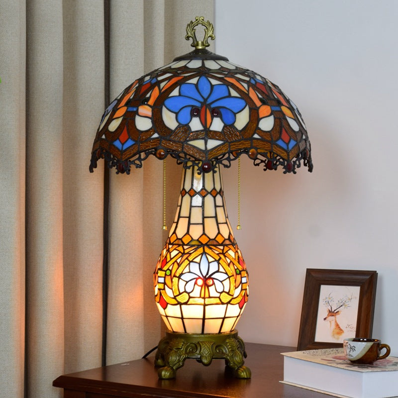 Traditional Tiffany Floral Peach Heart Design Stained Glass 2-Light Table Lamp For Living Room