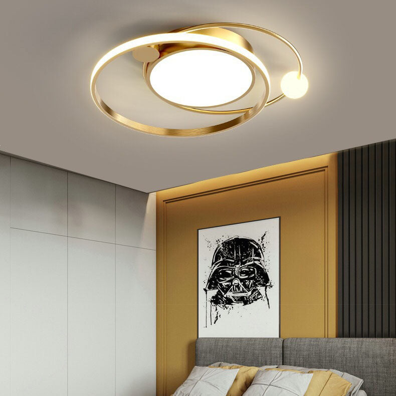 Contemporary Simplicity Acrylic Dual Circle Ring Hardware LED Flush Mount Ceiling Light For Bedroom