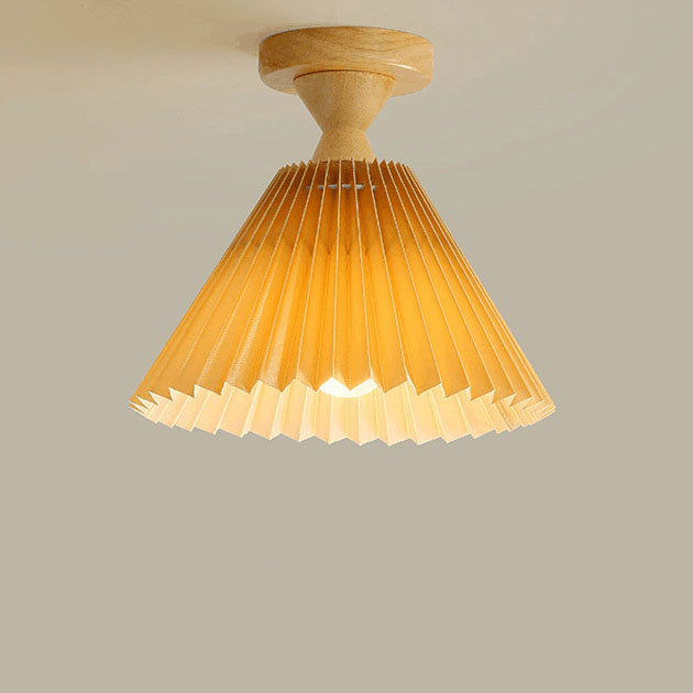 Traditional Japanese Log Pleated Taper Fabric 1-Light Semi-Flush Mount Ceiling Light For Living Room