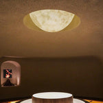 Contemporary Creative Resin Fiberglass Half-Circle Moon Convex Texture 1-Light Flush Mount Ceiling Light For Bedroom