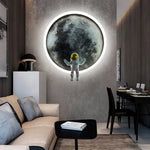 Contemporary Creative Round Lunar Astronaut Hardware Resin LED Wall Sconce Lamp For Bedroom