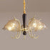 Traditional French Cream Flower Iron Solid Wood Glass 3/5 Light Chandelier For Living Room