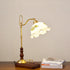Traditional Retro Floral Solid Wood Copper Glass 1-Light Table Lamp For Bedroom
