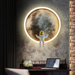 Contemporary Creative Round Lunar Astronaut Hardware Resin LED Wall Sconce Lamp For Bedroom