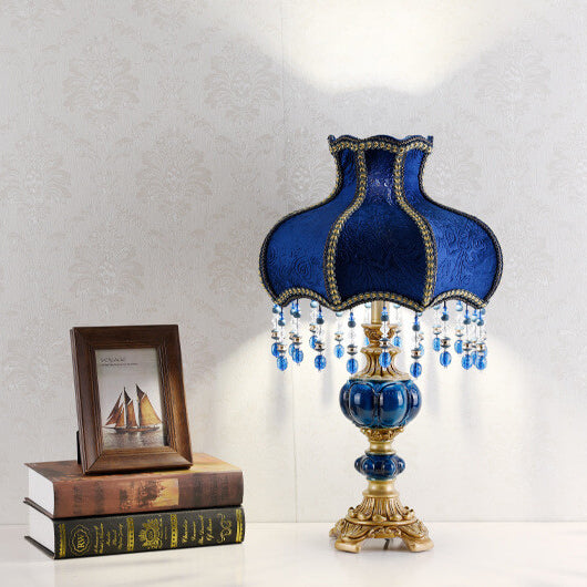 Traditional European Palace Decorative Design Fabric Shade 1-Light Table Lamp For Bedroom