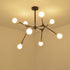 Modern Mid-century Variable Iron Branch Glass Round Shade 6/8-Light Chandelier For Living Room