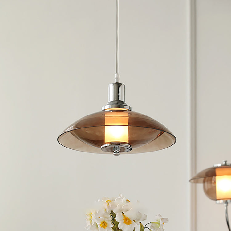 Contemporary Nordic Amber Glass Disc Iron 1-Light Pendant Light For Living Room