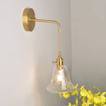 Traditional Vintage Brass Trumpet Glass Shade 1-Light Wall Sconce Lamp For Bedroom