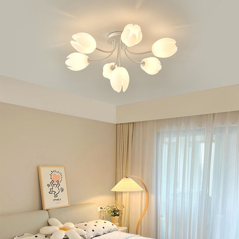 Modern Art Deco Tulip Flower Design 3/7/11/13 Light Semi-Flush Mount Ceiling Light For Living Room