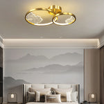 Traditional Chinese Circle Lotus Leaf Full Copper Silicone LED Semi-Flush Mount Ceiling Light For Living Room