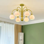 Modern Minimalist Cream Pumpkin Metal Glass 4/6 Light Chandelier For Living Room