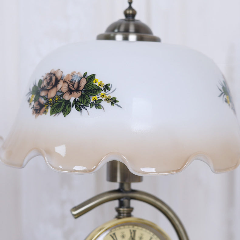 Traditional Vintage Dome Petal Clock Hardware Glass 1-Light Table Lamp For Bedroom