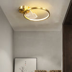 Traditional Chinese Circle Lotus Leaf Full Copper Silicone LED Semi-Flush Mount Ceiling Light For Living Room