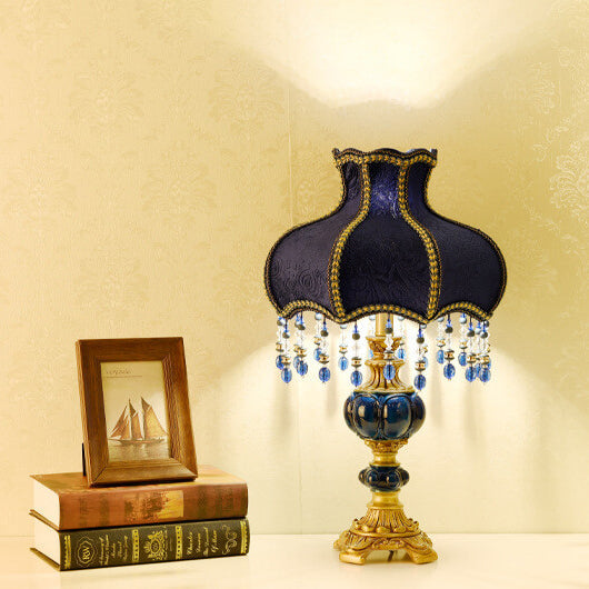 Traditional European Palace Decorative Design Fabric Shade 1-Light Table Lamp For Bedroom