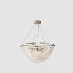 Contemporary Luxury Mesh Shade Iron Crystal 2/6 Light Chandelier For Living Room