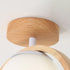 Traditional Japanese Wood Circle Ring Glass Ball Shade Bird 1-Light Semi-Flush Mount Ceiling Light For Living Room