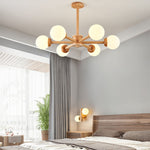 Modern Mid-century Rubberwood Branch Frame Glass Magic Bean 6/8/12-Light Chandelier For Bedroom