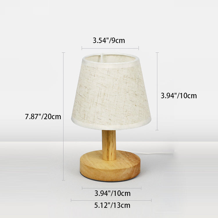 Contemporary Nordic Round Wood Fabric LED Table Lamp For Bedroom