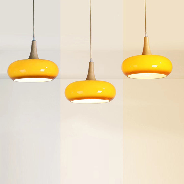 Contemporary Simplicity Persimmon Glass Shape Wood 1-Light Pendant Light For Living Room