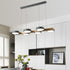 Contemporary Scandinavian Long Round Rubberwood Acrylic LED Island Light Chandelier For Dining Room
