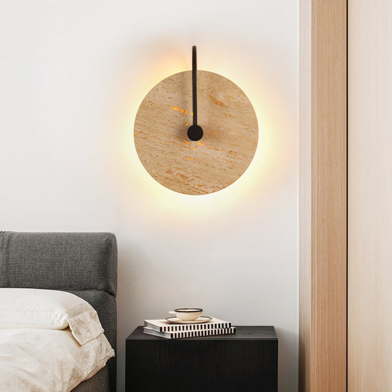 Modern Minimalist Round Iron Yellow Travertine 1-Light Wall Sconce Lamp For Living Room