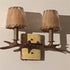 Traditional Vintage Antler Iron Resin Faux Parchment Shade 2-Light Wall Sconce Lamp For Living Room