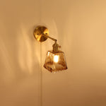 Traditional Vintage Brass Amber Square Glass Shade 1-Light Wall Sconce Lamp For Living Room