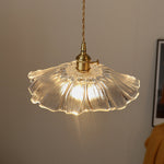 Traditional Vintage Lotus Leaf Glass Brass 1-Light Pendant Light For Living Room