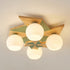 Contemporary Creative Windmill Orb Wood Iron Glass 4-Light Flush Mount Ceiling Light For Bedroom