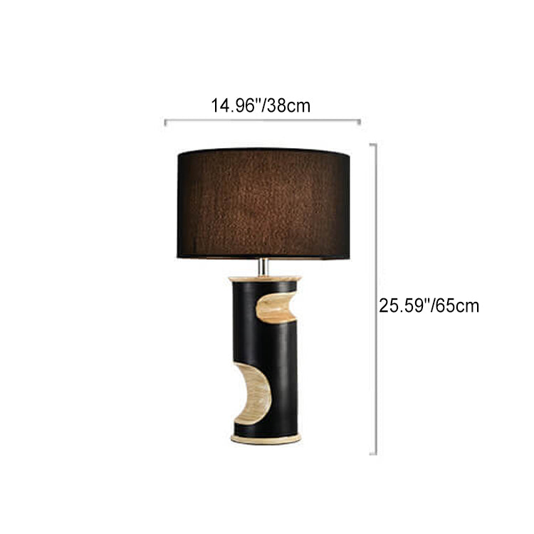 Contemporary Creative Fabric Shade Irregular Imitation Wood Grain Base 1-Light Table Lamp For Bedroom