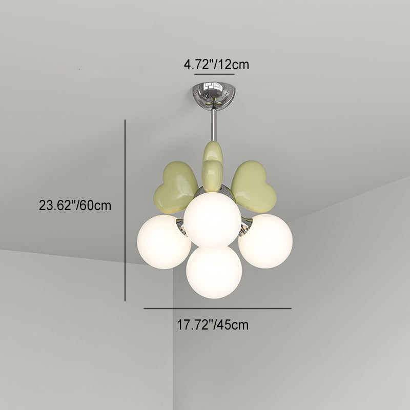 Modern Minimalist Cream Orb Heart Hardware Resin PE 4/6 Light Chandelier For Living Room