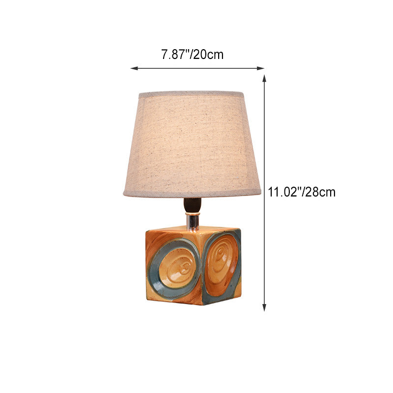 Contemporary Scandinavian Square Ceramic Base Fabric 1-Light Table Lamp For Bedroom