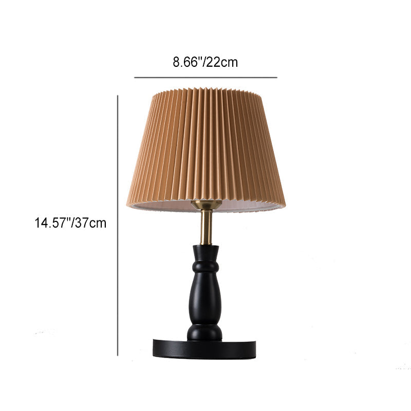 Contemporary Vintage Striped Folding Lampshade Metal Solid Wood Fabric 1-Light Table Lamp For Bedroom