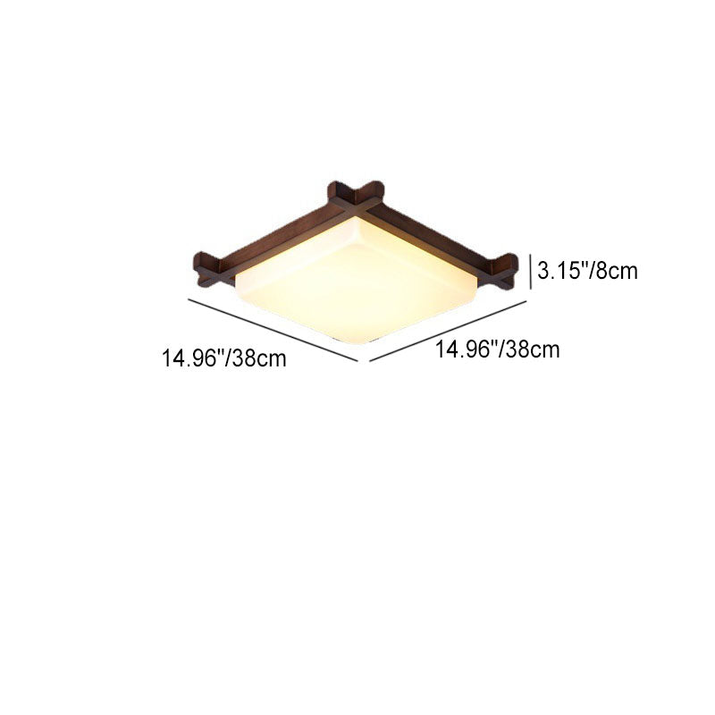 Traditional Chinese Square Wood Acrylic LED Flush Mount Ceiling Light For Bedroom