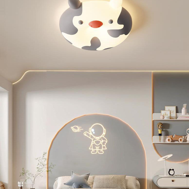 Contemporary Creative Cartoon Animal PE Shade Iron LED Kids Flush Mount Ceiling Light For Bedroom