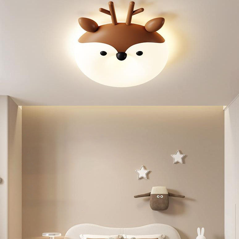 Contemporary Creative Cartoon Animal PE Shade Iron LED Kids Flush Mount Ceiling Light For Bedroom