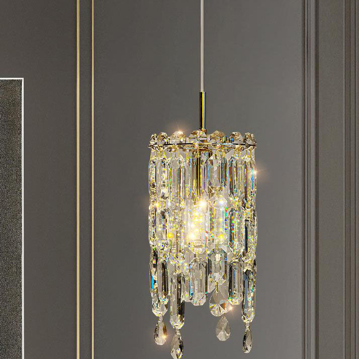 Contemporary Luxury Dazzling Prismatic Clear Crystal 1-Light Pendant Light For Living Room