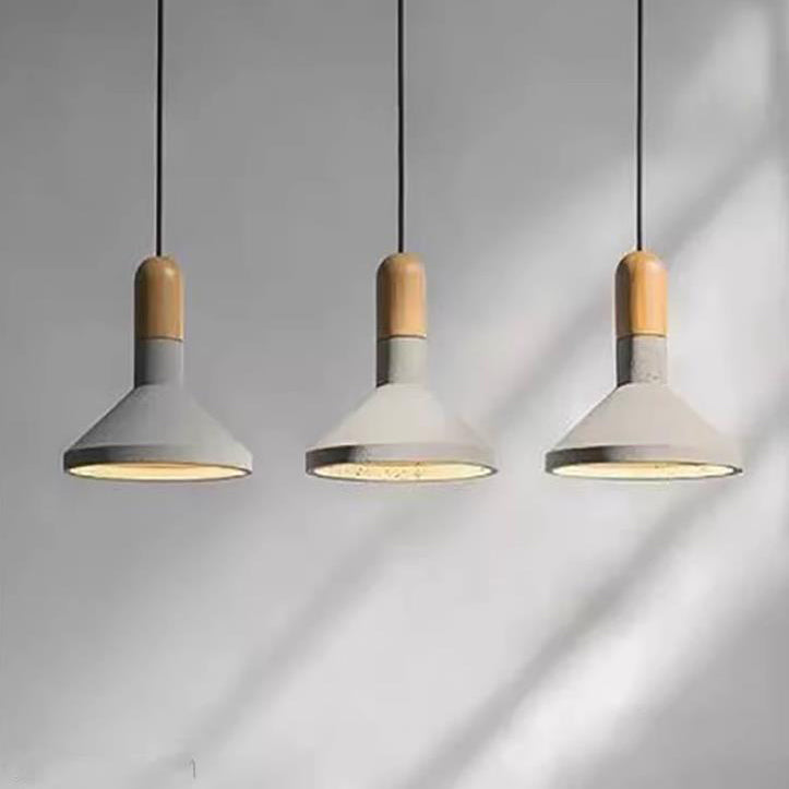 Contemporary Industrial Cement Cone Wood 1-Light Pendant Light For Dining Room